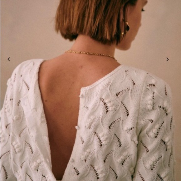 Sezane White Cotton Cable Knit Cardigan with Bell Sleeves - S - Picture 4 of 10